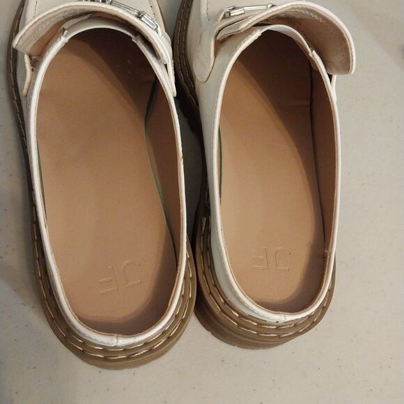 JF Flat Mule Slide Sz 10 Bright White Lug Sole Loafer Silver Buckle Bobbi Comfy - Picture 6 of 12
